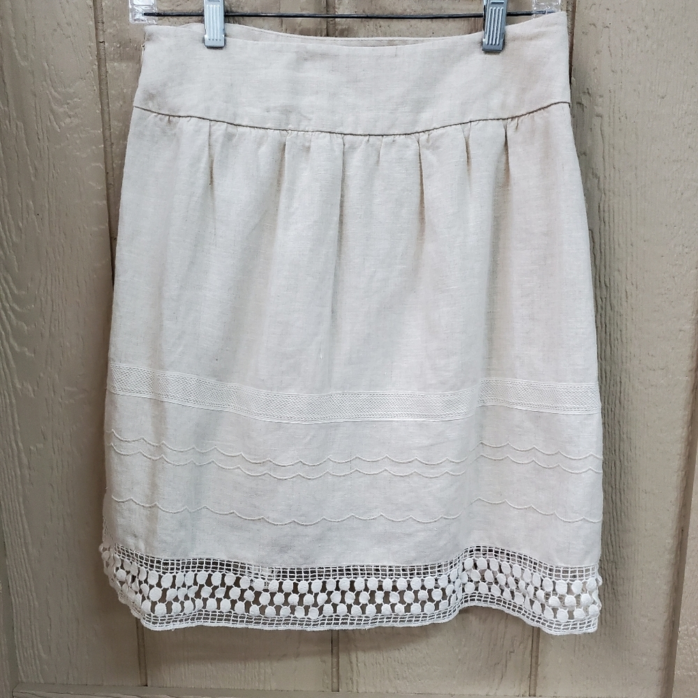 Ann Taylor Loft Linen Khaki Tan Size 0 Skirt Lace